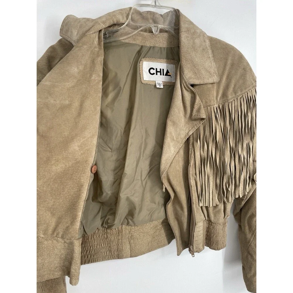 Vintage 80s Western Fringe Suede Leather Cropped Jacket Chia Boho Rodeo Cowgirl - Picture 4 of 16